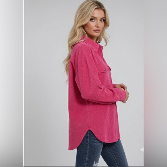 Pink Flap Pocket Corduroy Shirt - Picture 2 of 6